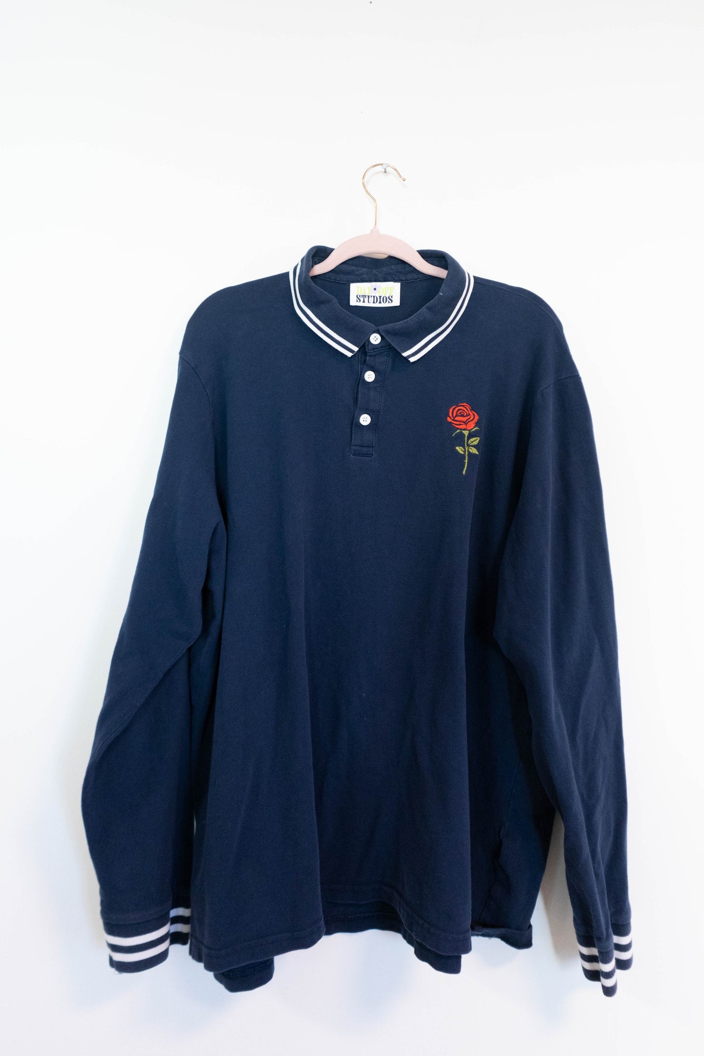 Upcycled Rose Rugby Shirt - Large