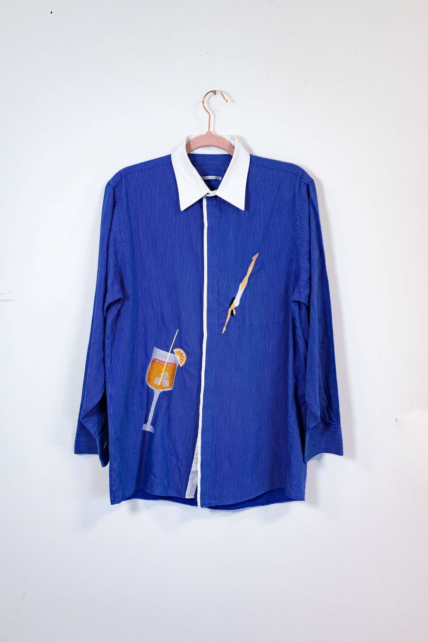 Spritz Season Embroidered Shirt - Blue Pinstripe