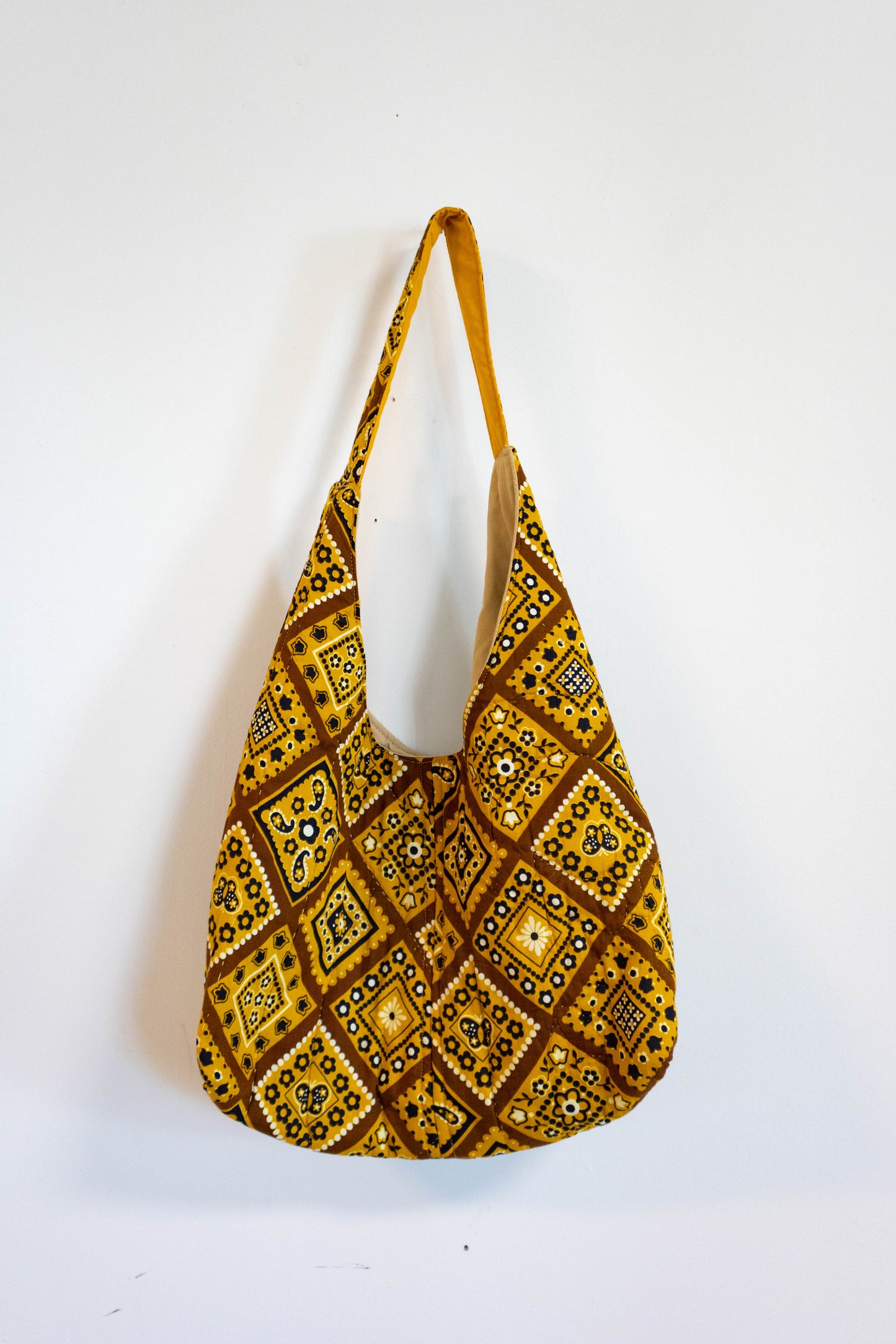 Upcycled 1970s Quilt Hobo Bag