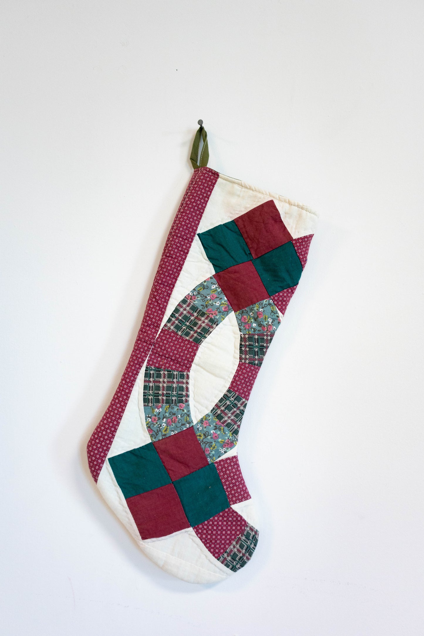 Upcycled Christmas Wedding Ring Quilt Stocking