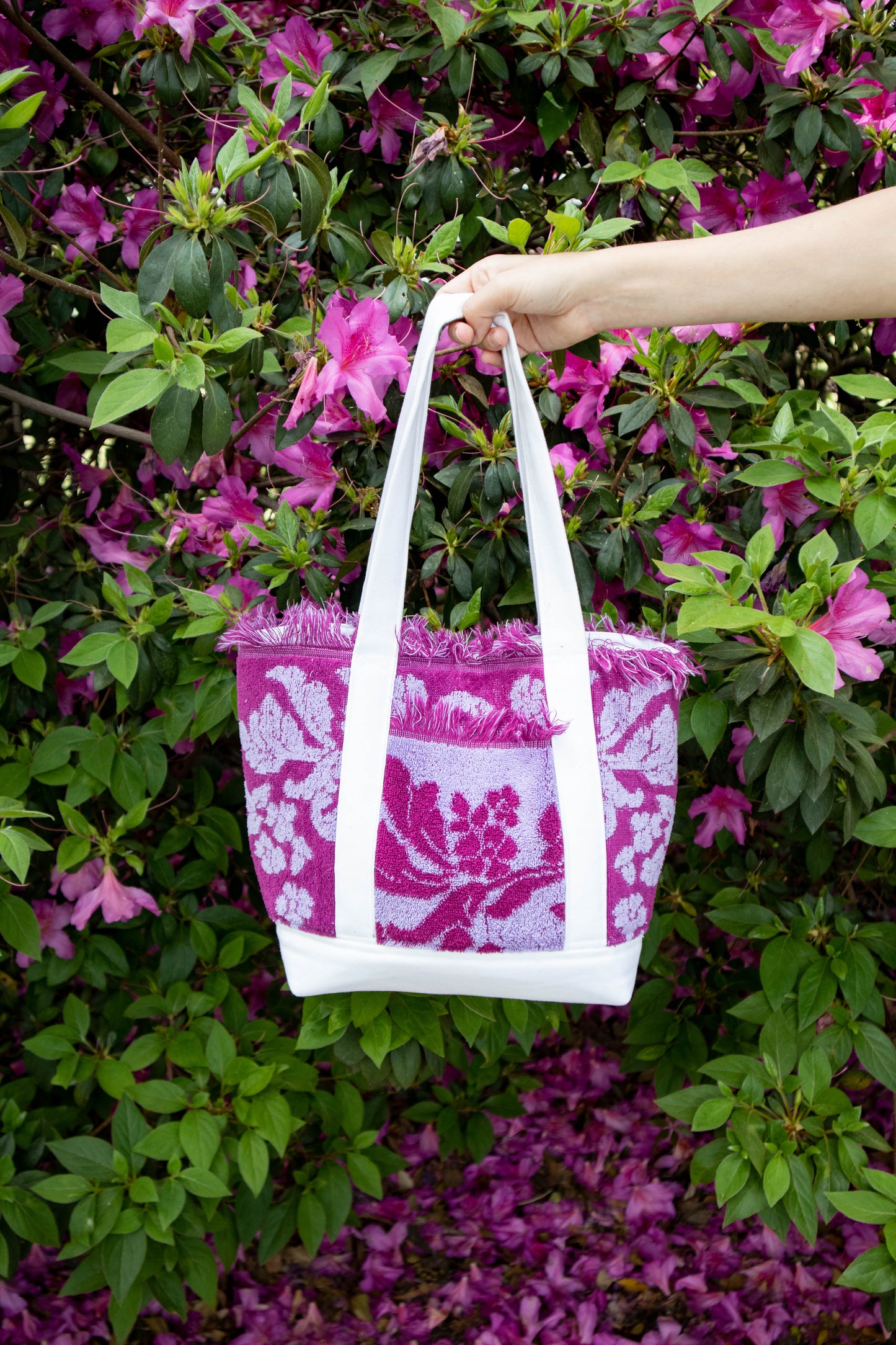 Upcycled Fuschia Towel Tote Bag