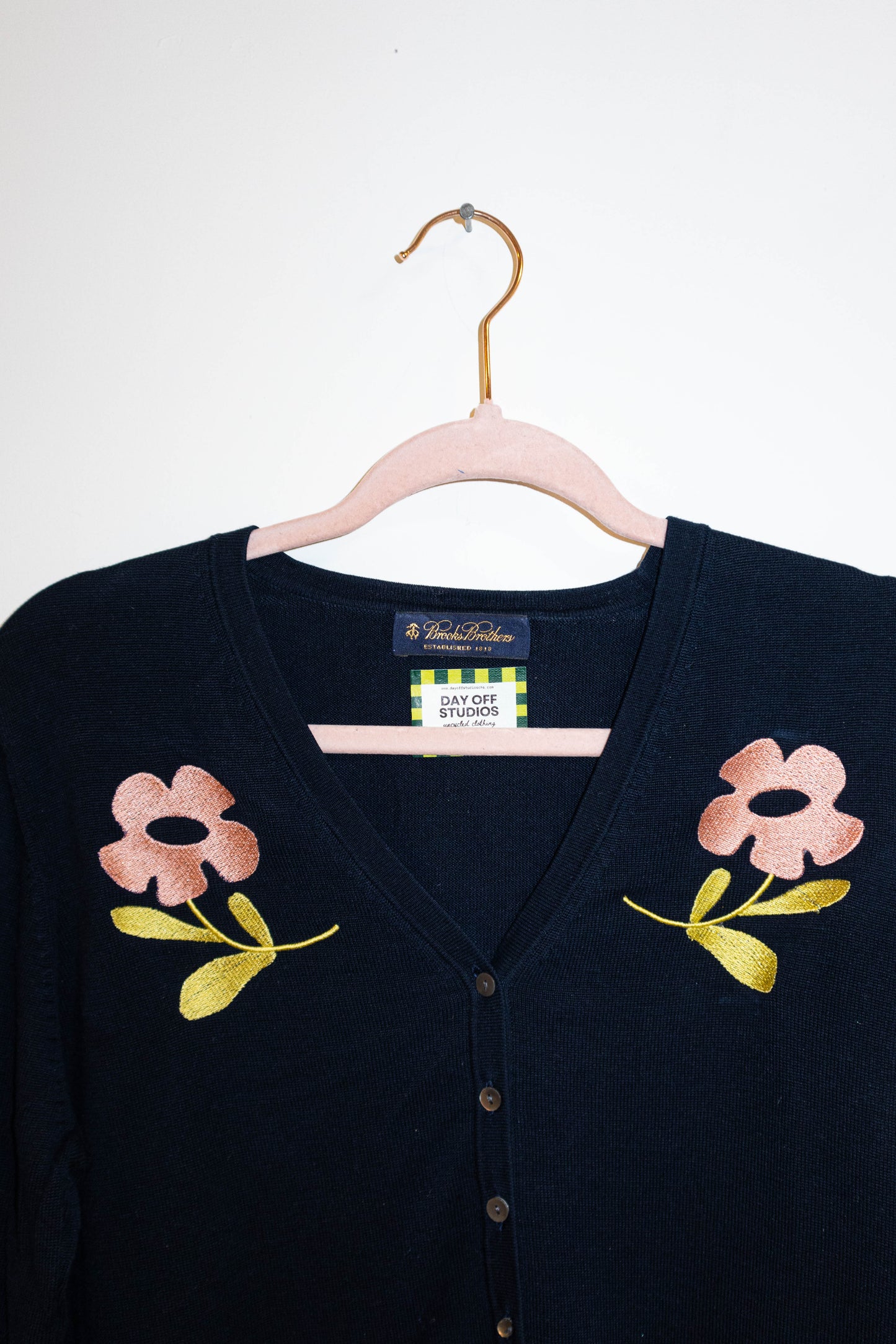 Upcycled Brooks Brothers Floral Embroidered Cardigan - Medium