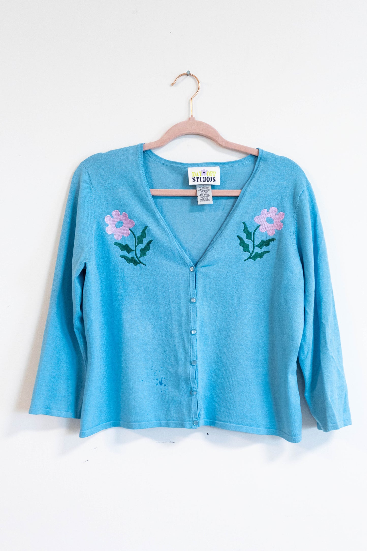 Embroidered Sky Blue Button-Up Cardigan