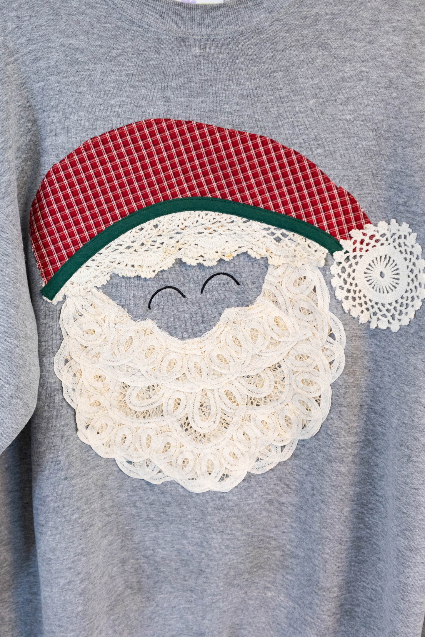 Upcycled Vintage Lace Santa Sweatshirt - Medium