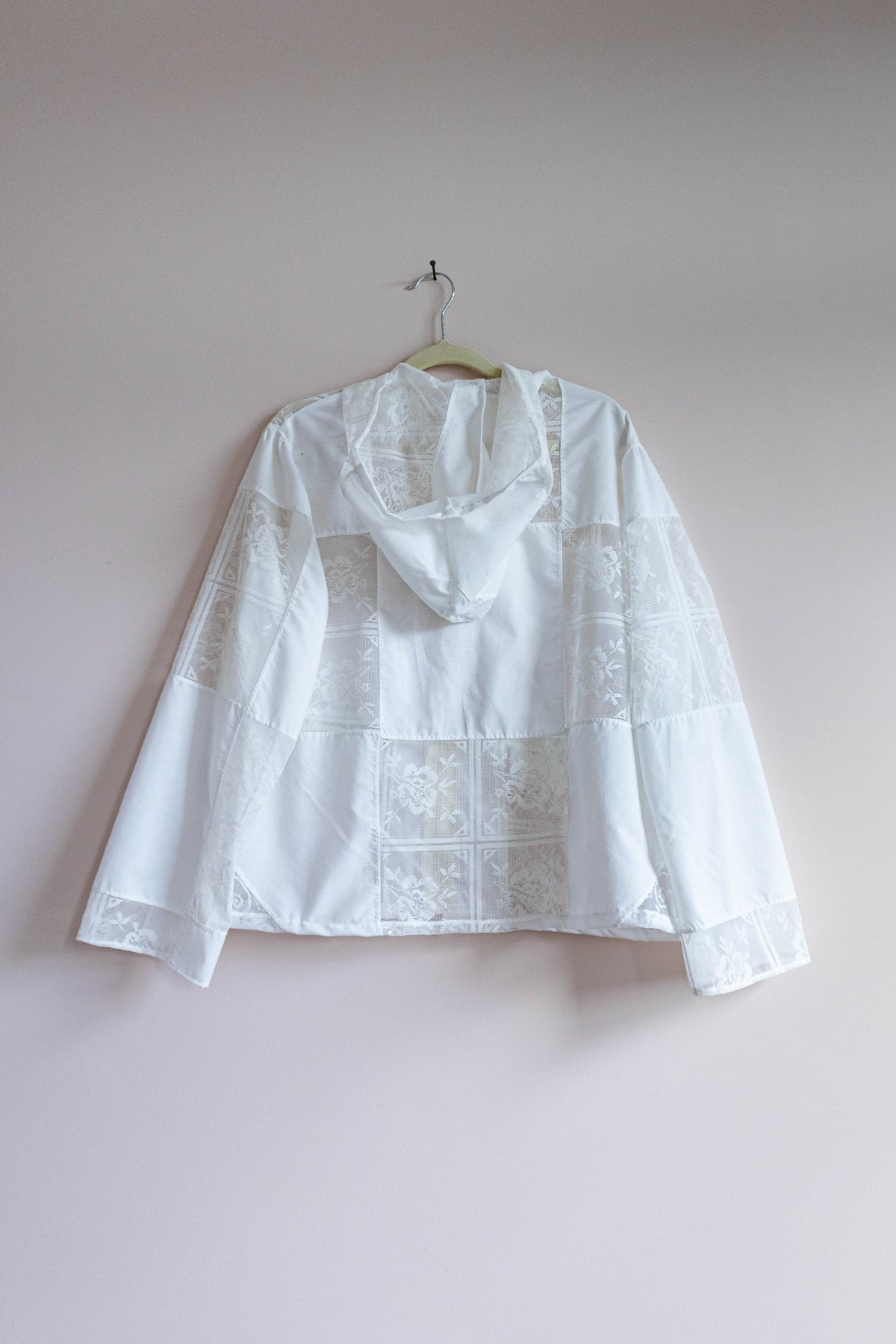 White Vintage Lace Hooded Track Jacket