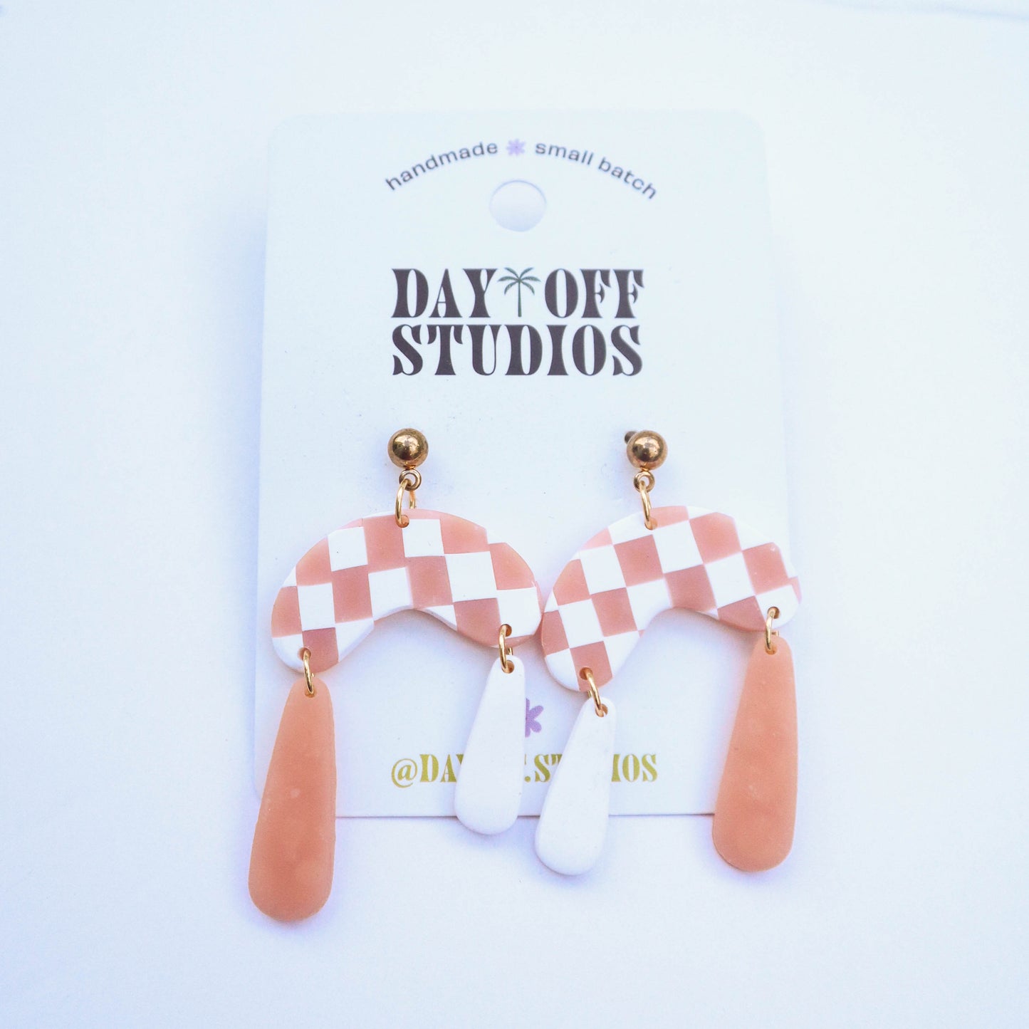 Beige & White Checkered Earrings