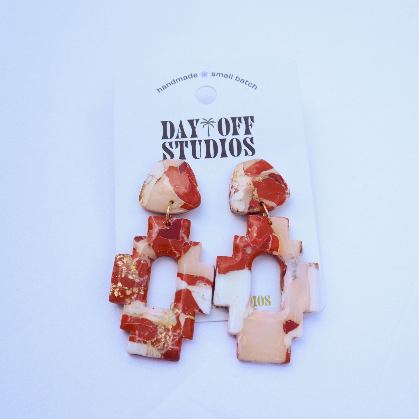 Red Marbled Aztec Earrings