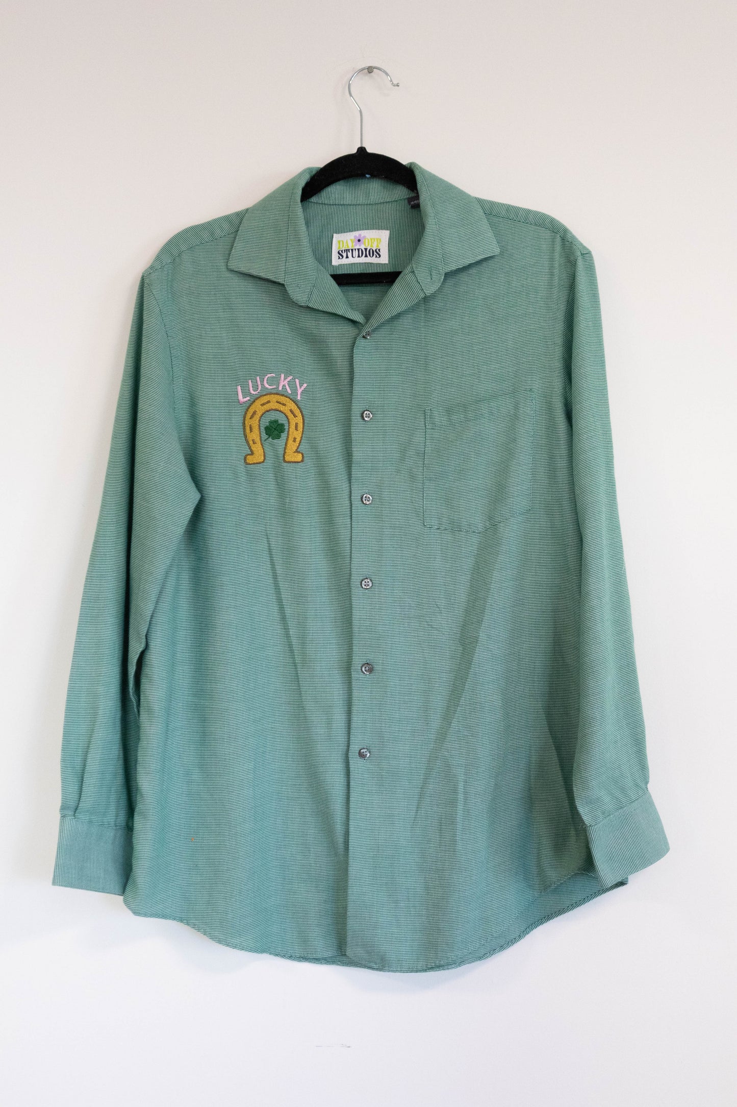 "Lucky" Green Button Down