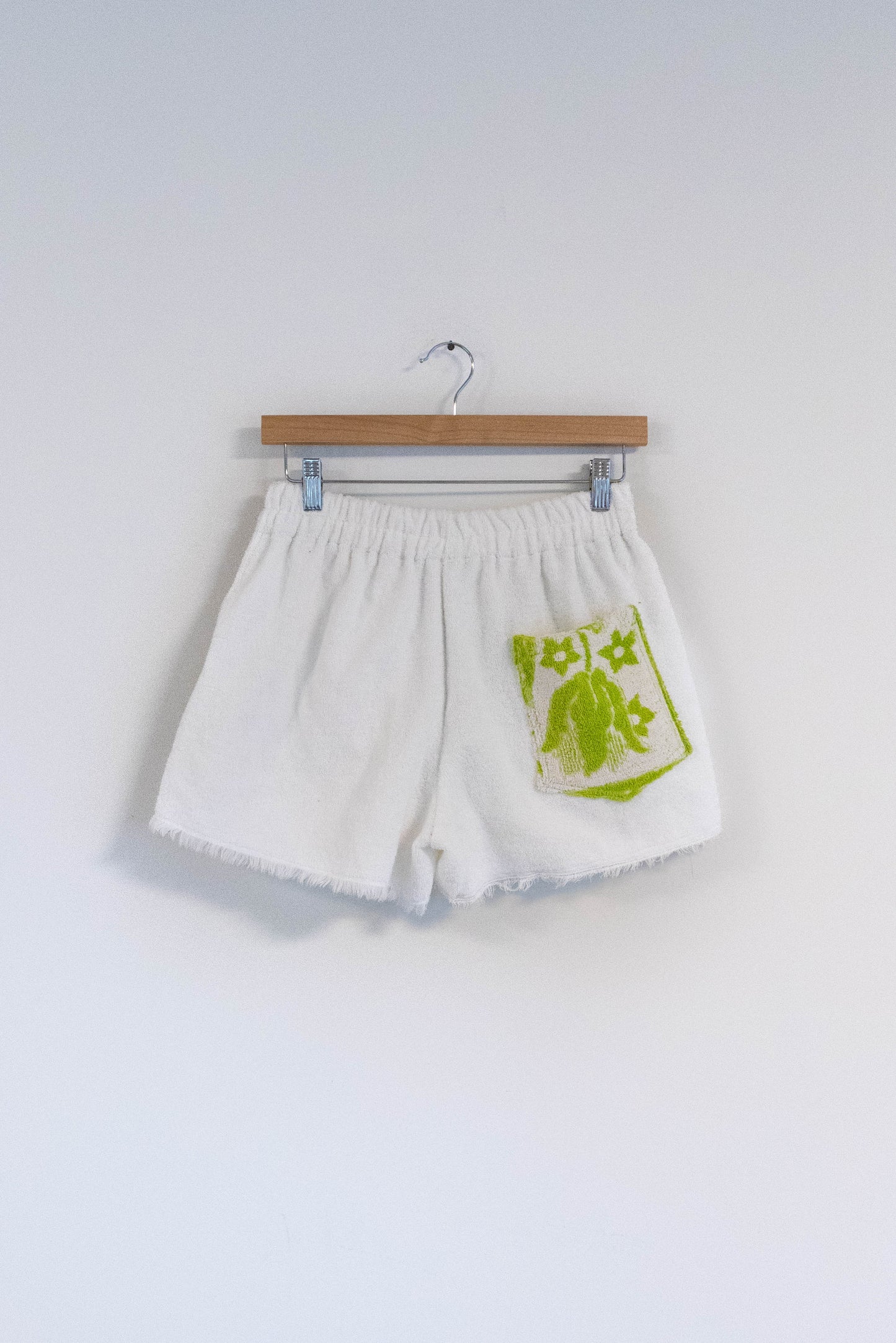 Vintage Floral & White Towel Shorts – Green & White