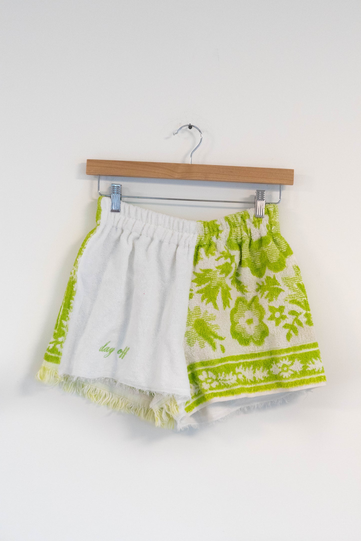 Vintage Floral Fringe Towel Shorts – Green & White