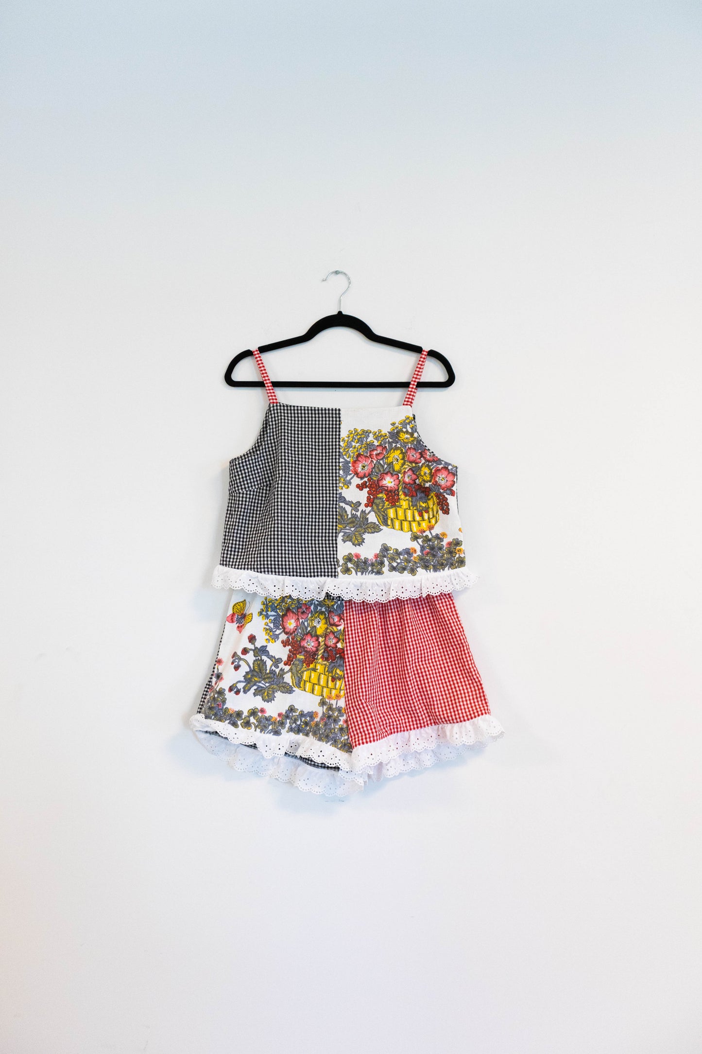 Picnic in the Park Matching Set - Upcycled Gingham & Vintage Tea Towel