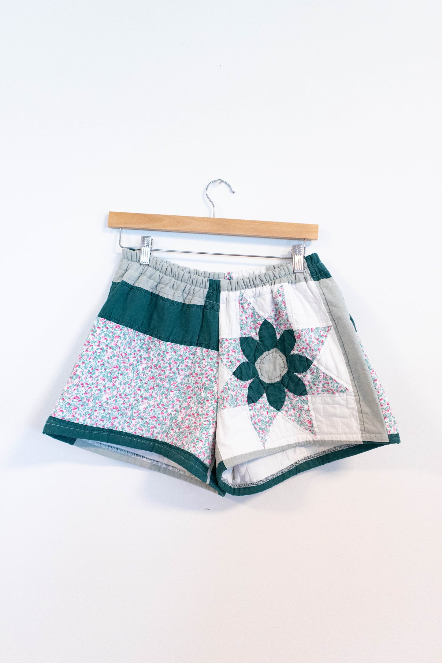 Upcyled Pink & Green Flower Quilt Shorts