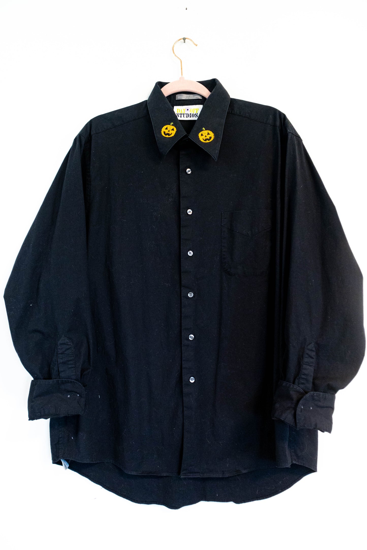 Upcycled Black Button Down with Pumpkin Collar
