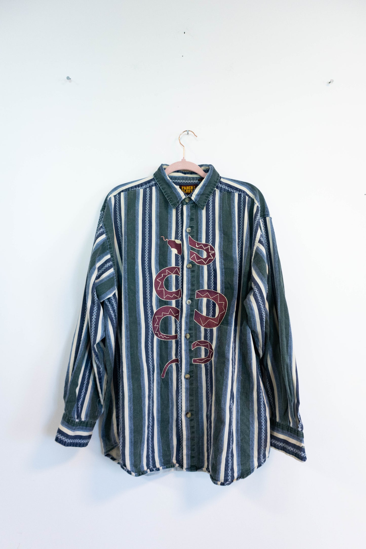 Upcycled Striped Snake Button Down