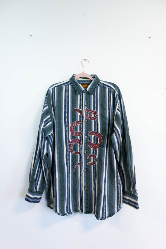 Upcycled Striped Snake Button Down