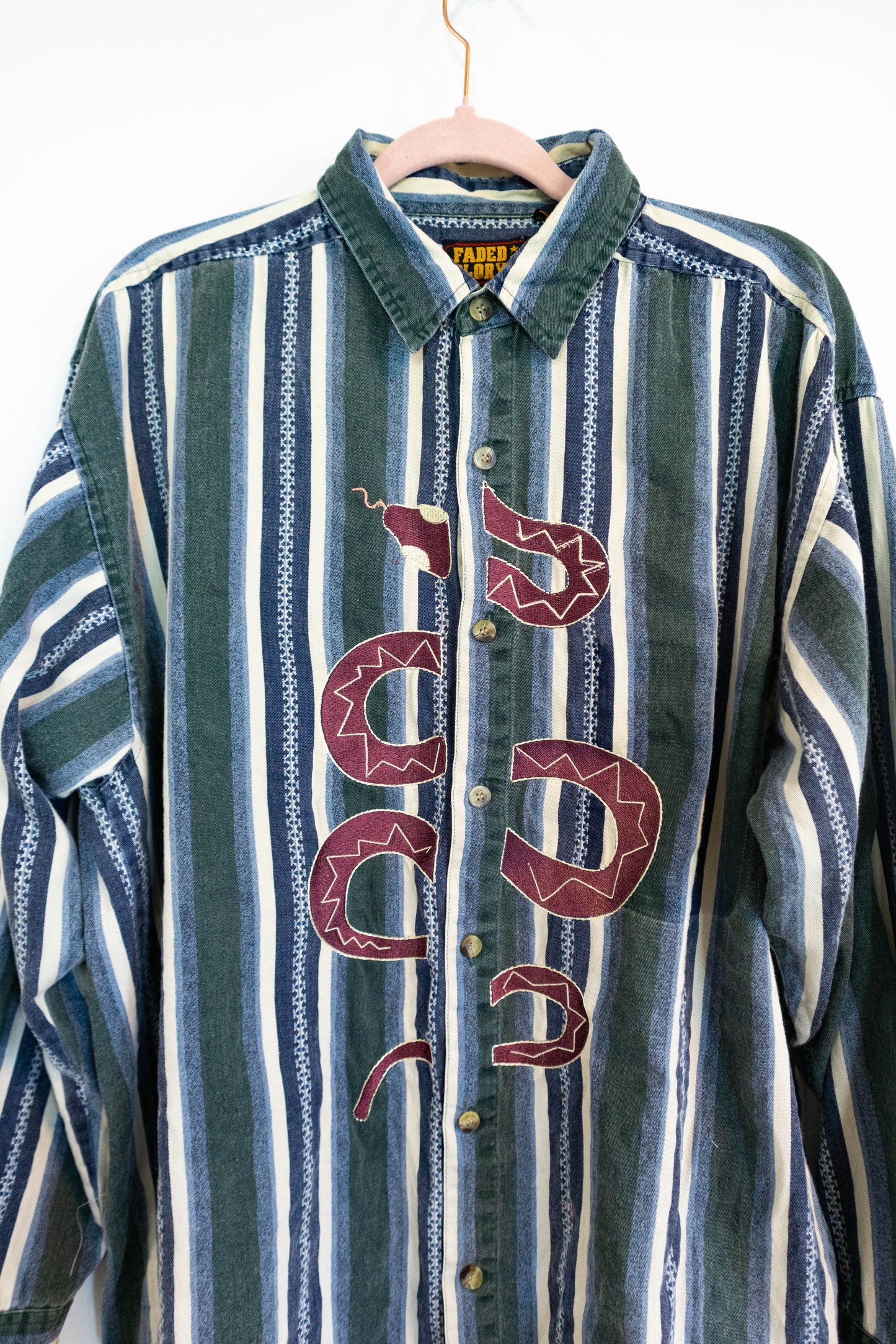 Upcycled Striped Snake Button Down