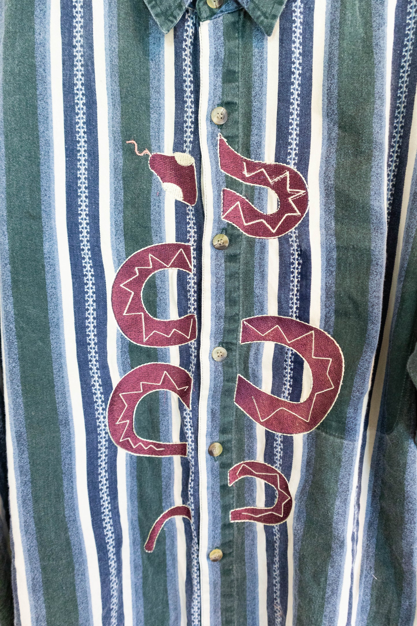 Upcycled Striped Snake Button Down