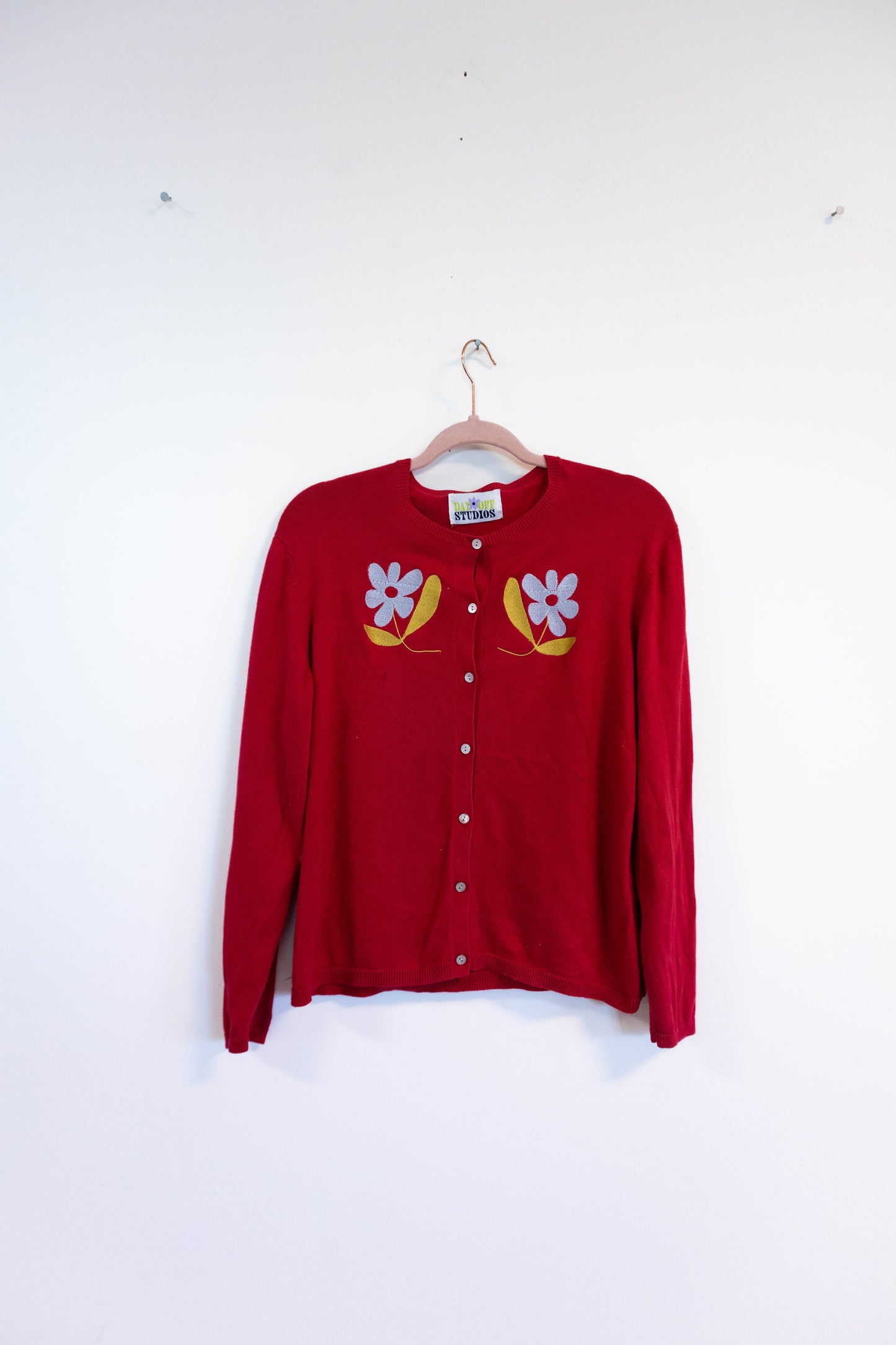 Upcycled Red Floral Cardigan