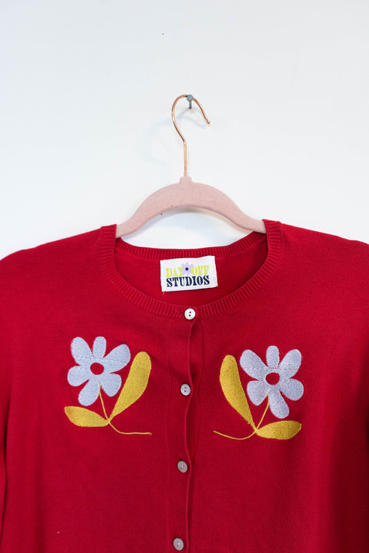 Upcycled Red Floral Cardigan