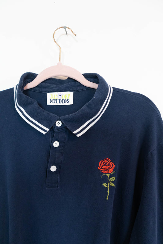 Upcycled Rose Rugby Shirt - Large