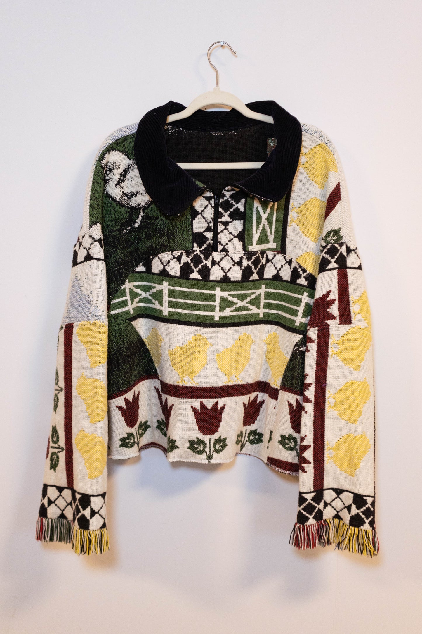 Upcycled Farm Blanket Collared Pullover