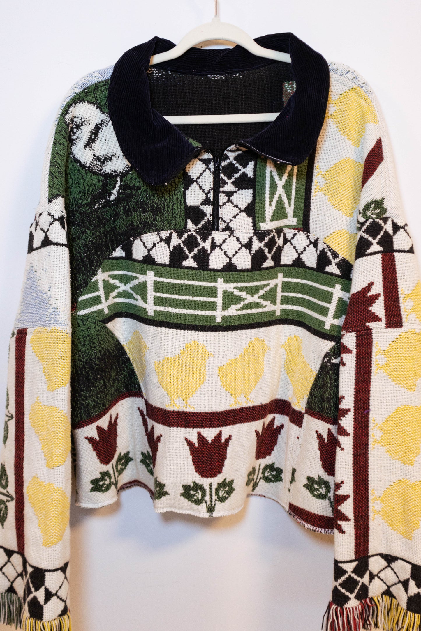 Upcycled Farm Blanket Collared Pullover