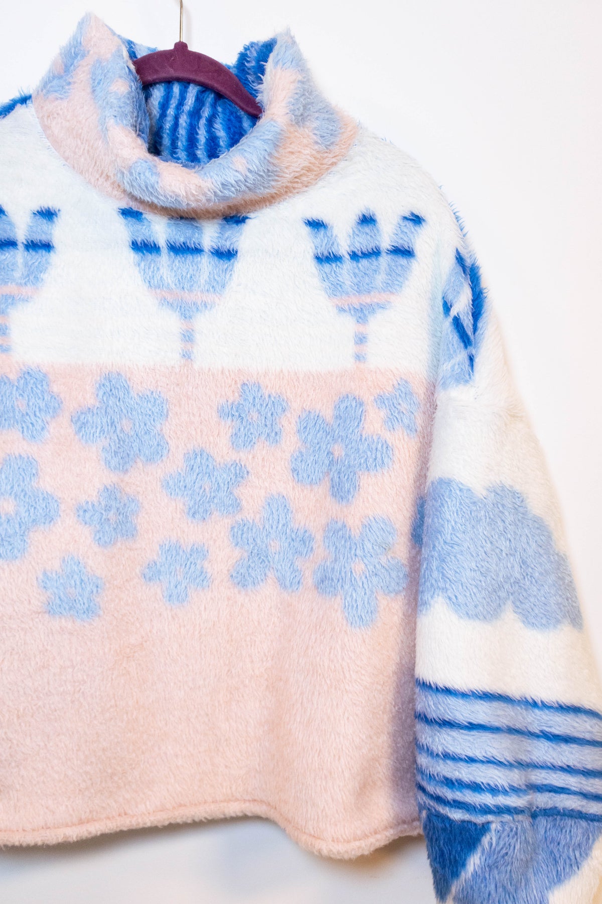 Upcycled Duck Blanket Mock Neck Pullover