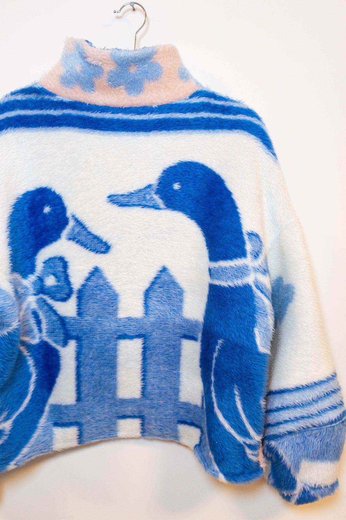 Upcycled Duck Blanket Mock Neck Pullover