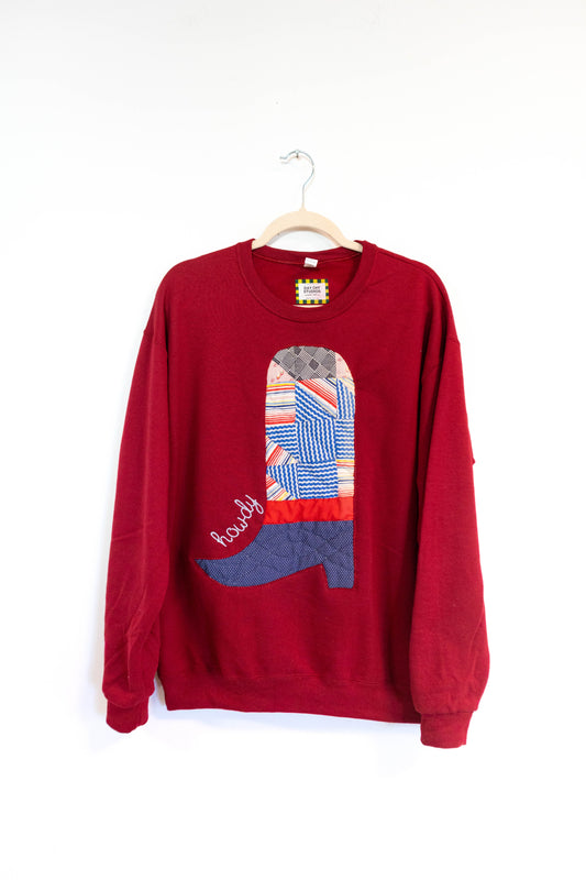 Reverse Appliqué Howdy Cowboy Crew Neck - Large