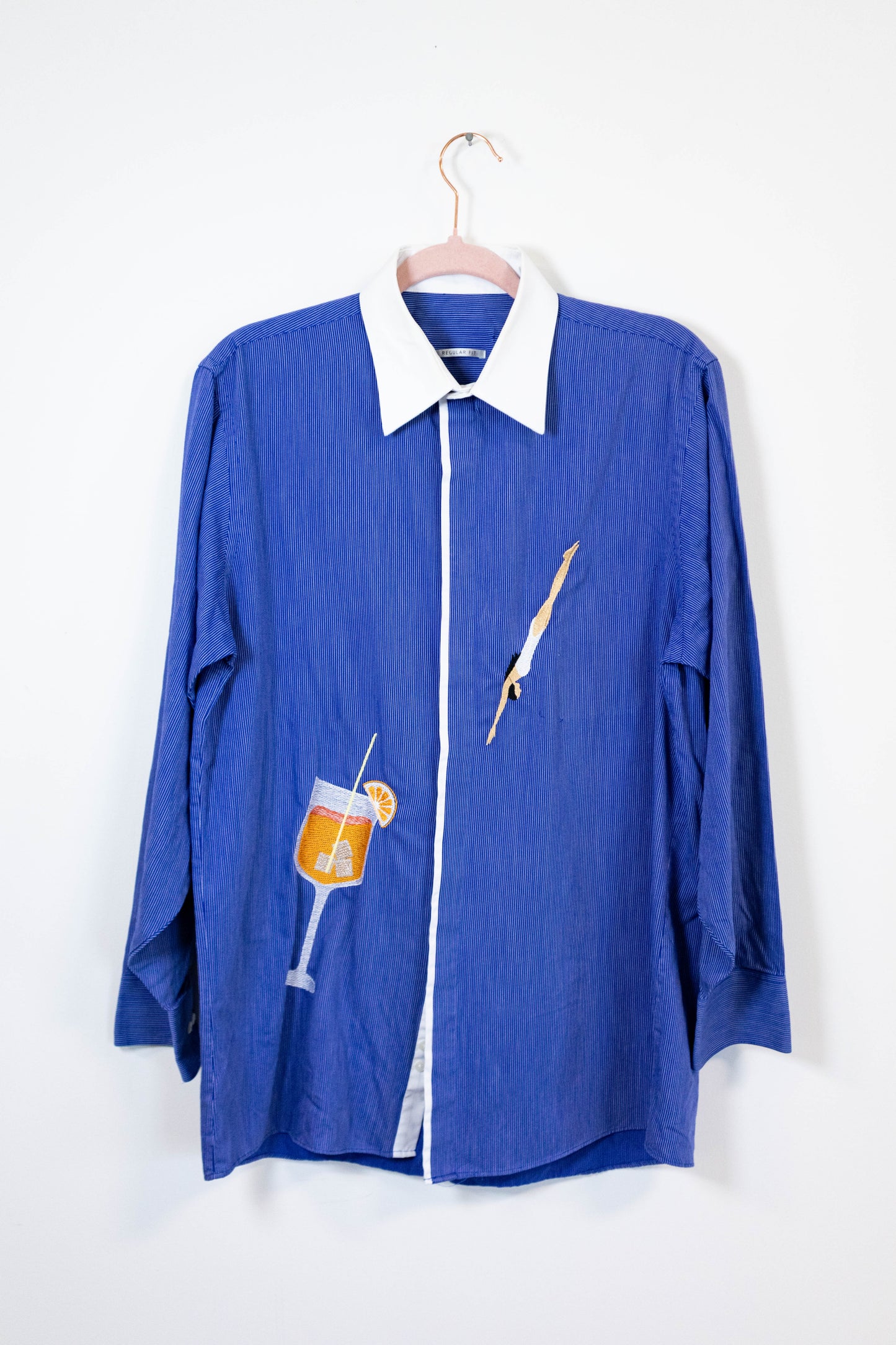 Spritz Season Embroidered Shirt - Blue Pinstripe