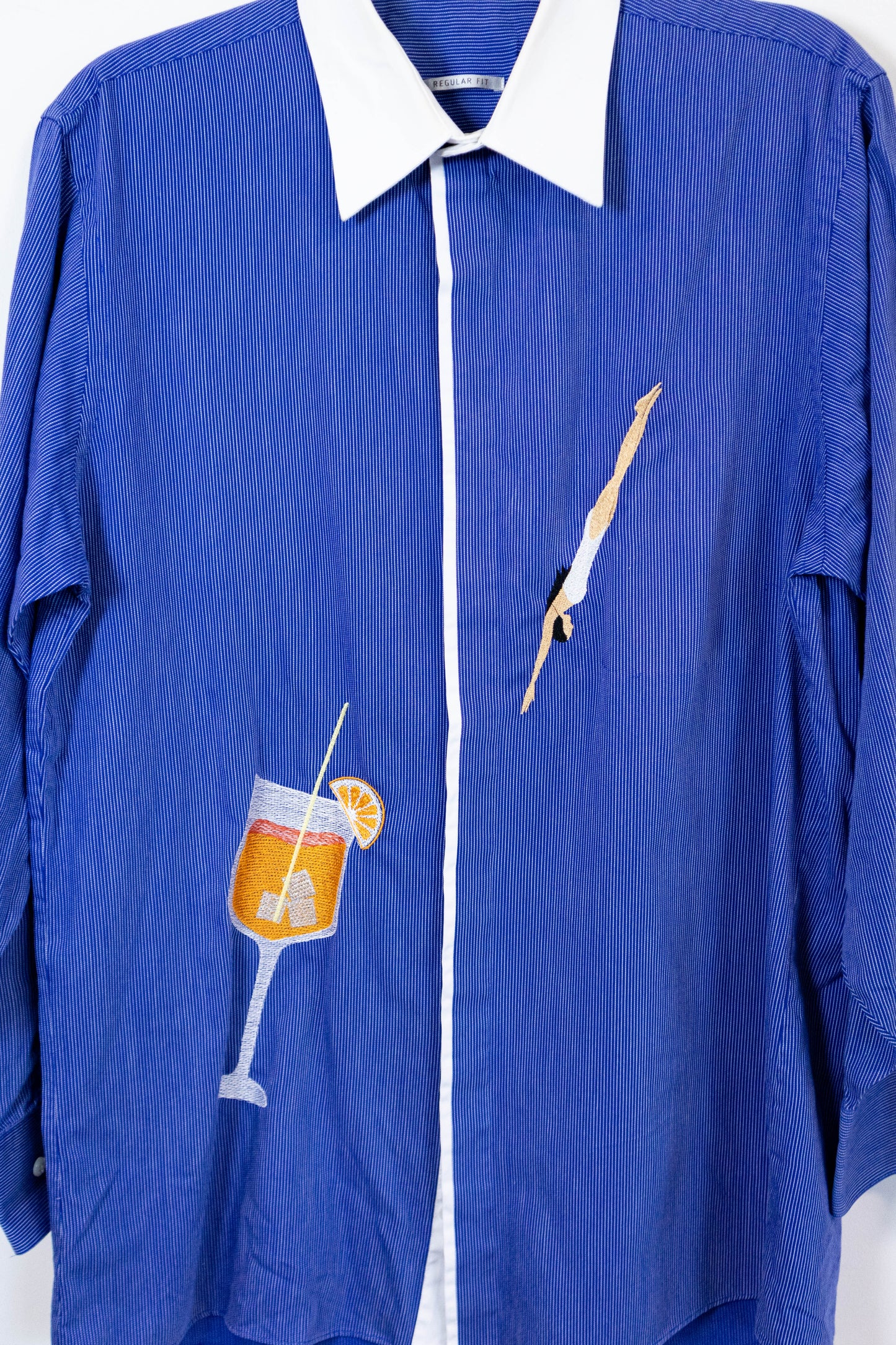 Spritz Season Embroidered Shirt - Blue Pinstripe