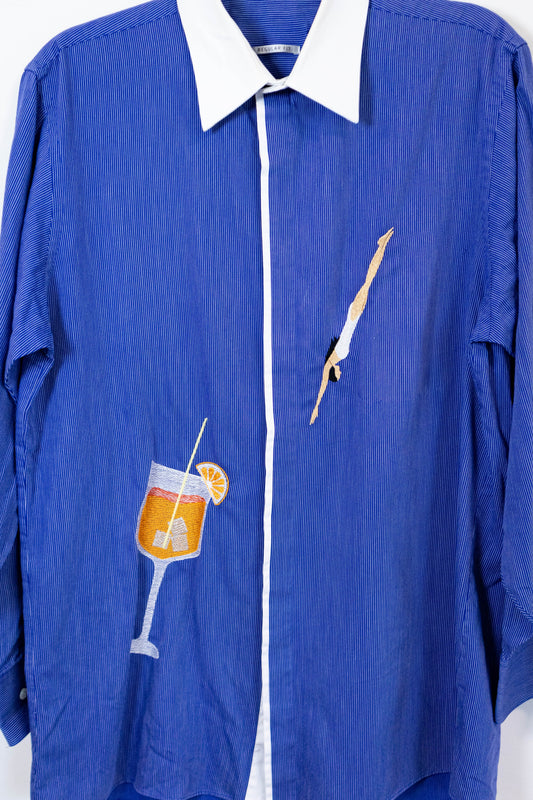 Spritz Season Embroidered Shirt - Blue Pinstripe