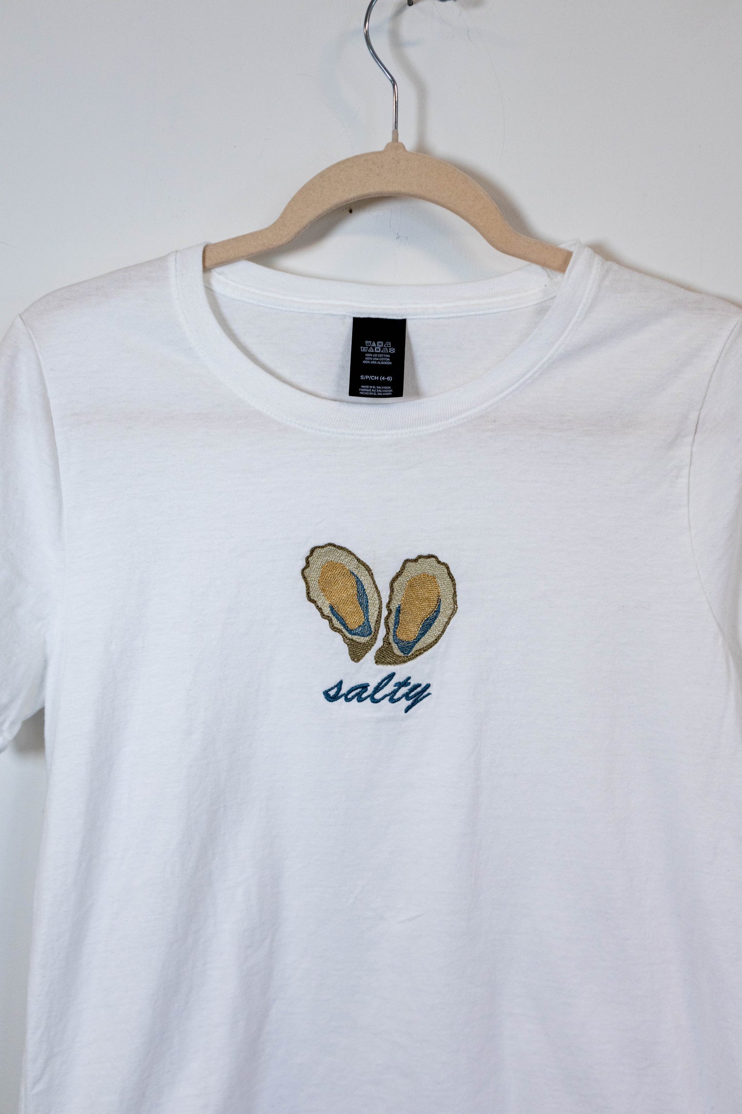 Salty Oyster Embroidered Tee - Small