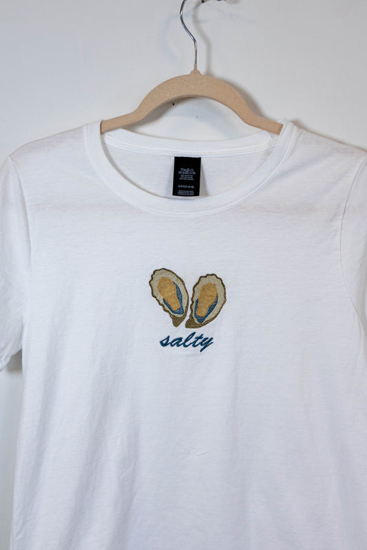 Salty Oyster Embroidered Tee - Small