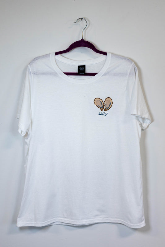 Salty Oyster Embroidered Tee - Womens X