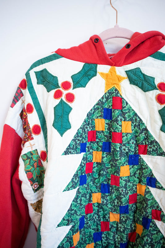 Upcycled Christmas Quilt Hoodie