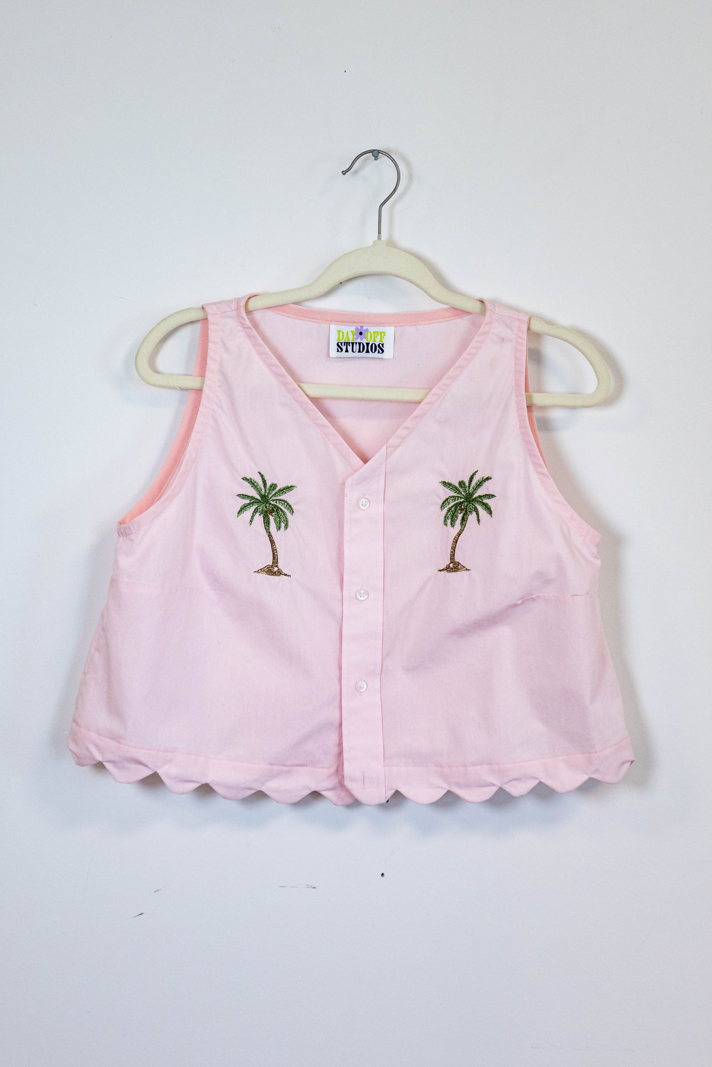 Pink Palm Tree Button Top