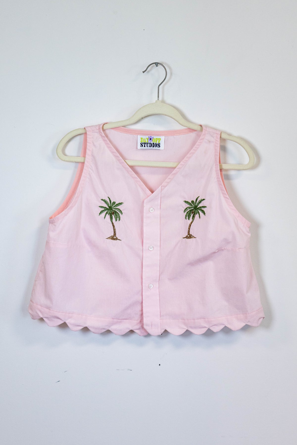 Pink Palm Tree Button Top