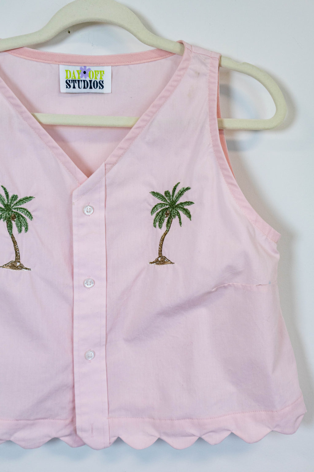 Pink Palm Tree Button Top