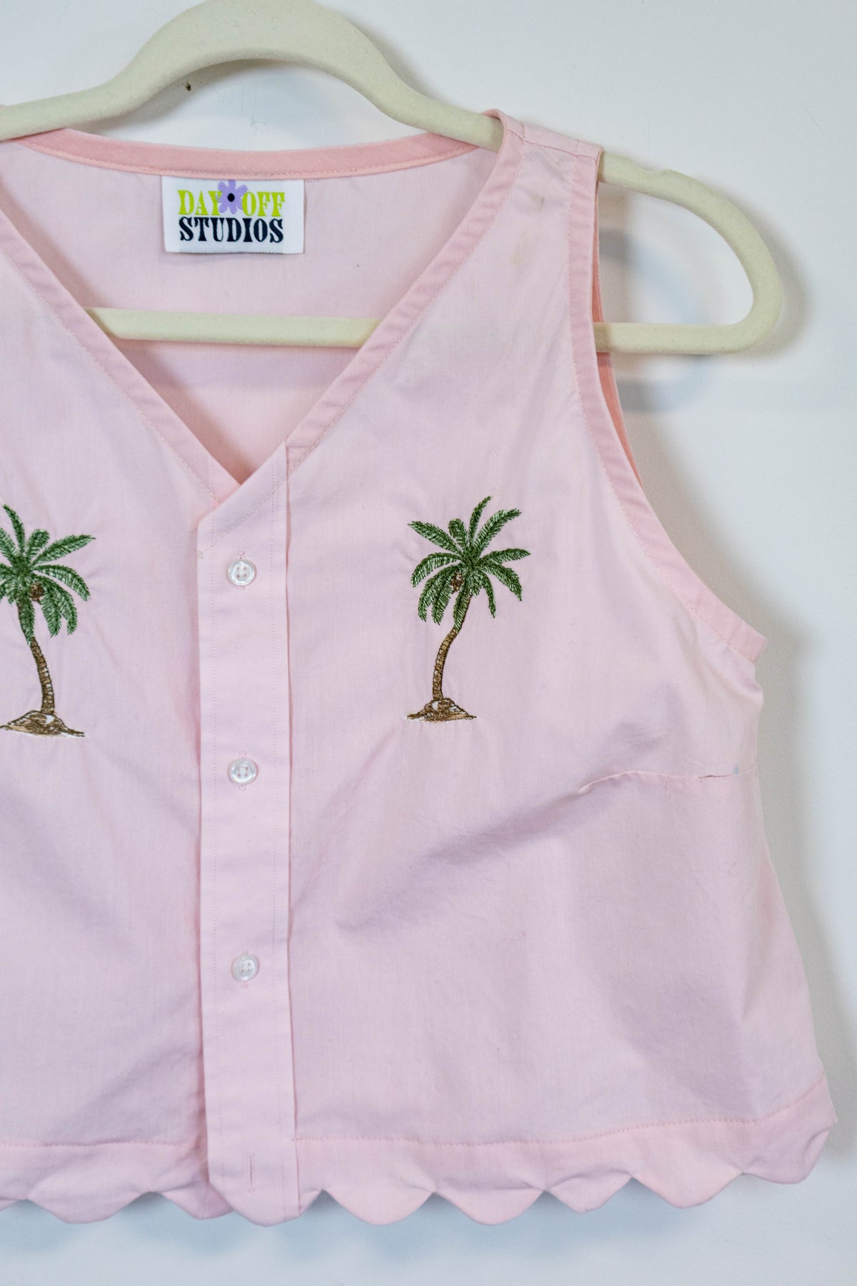 Pink Palm Tree Button Top