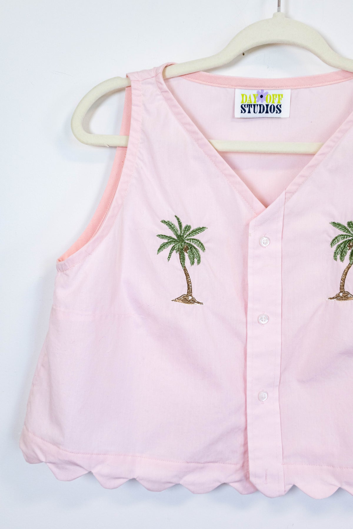 Pink Palm Tree Button Top