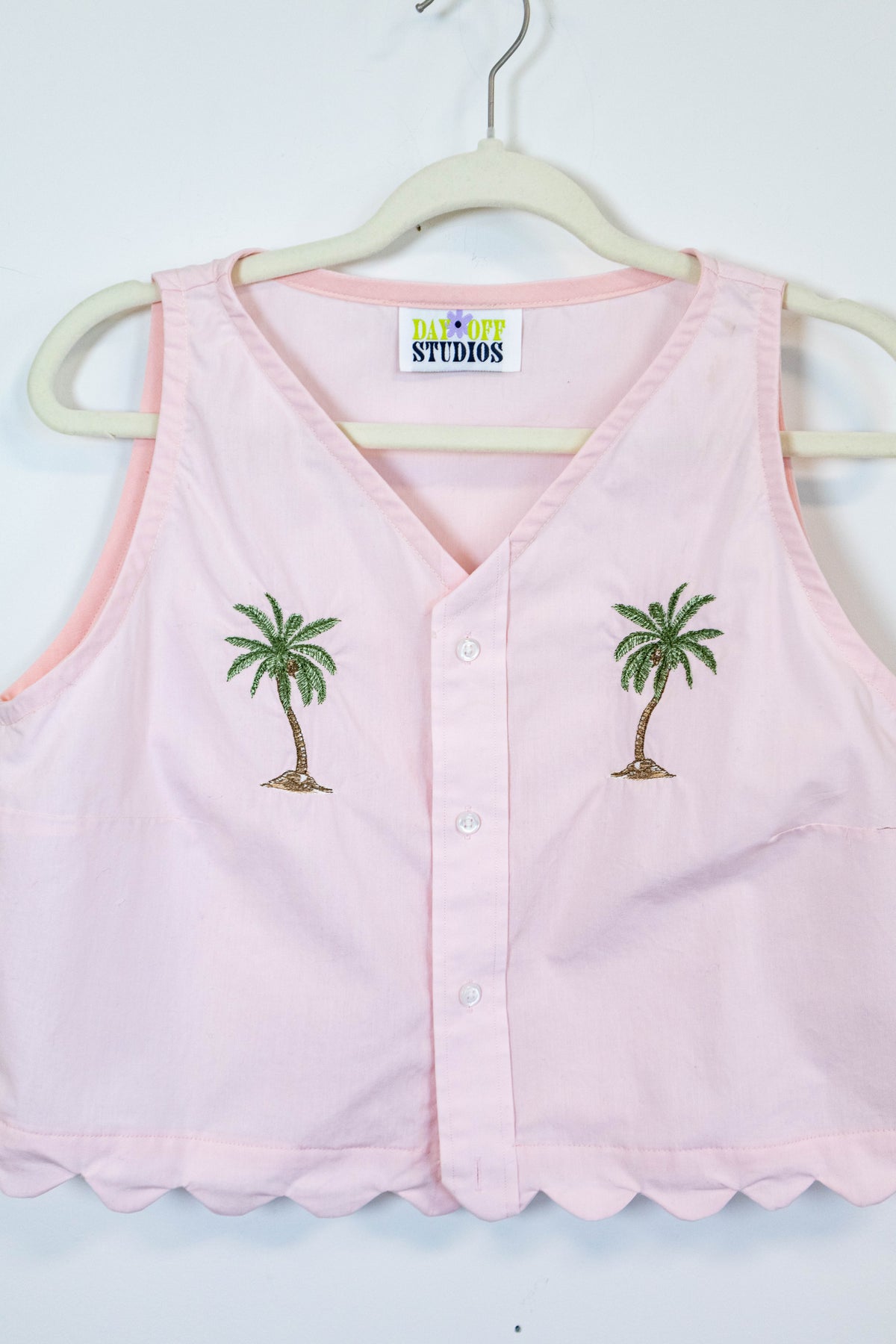 Pink Palm Tree Button Top