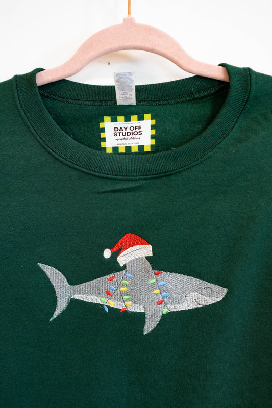 Holiday Shark Embroidered Crewneck - XL