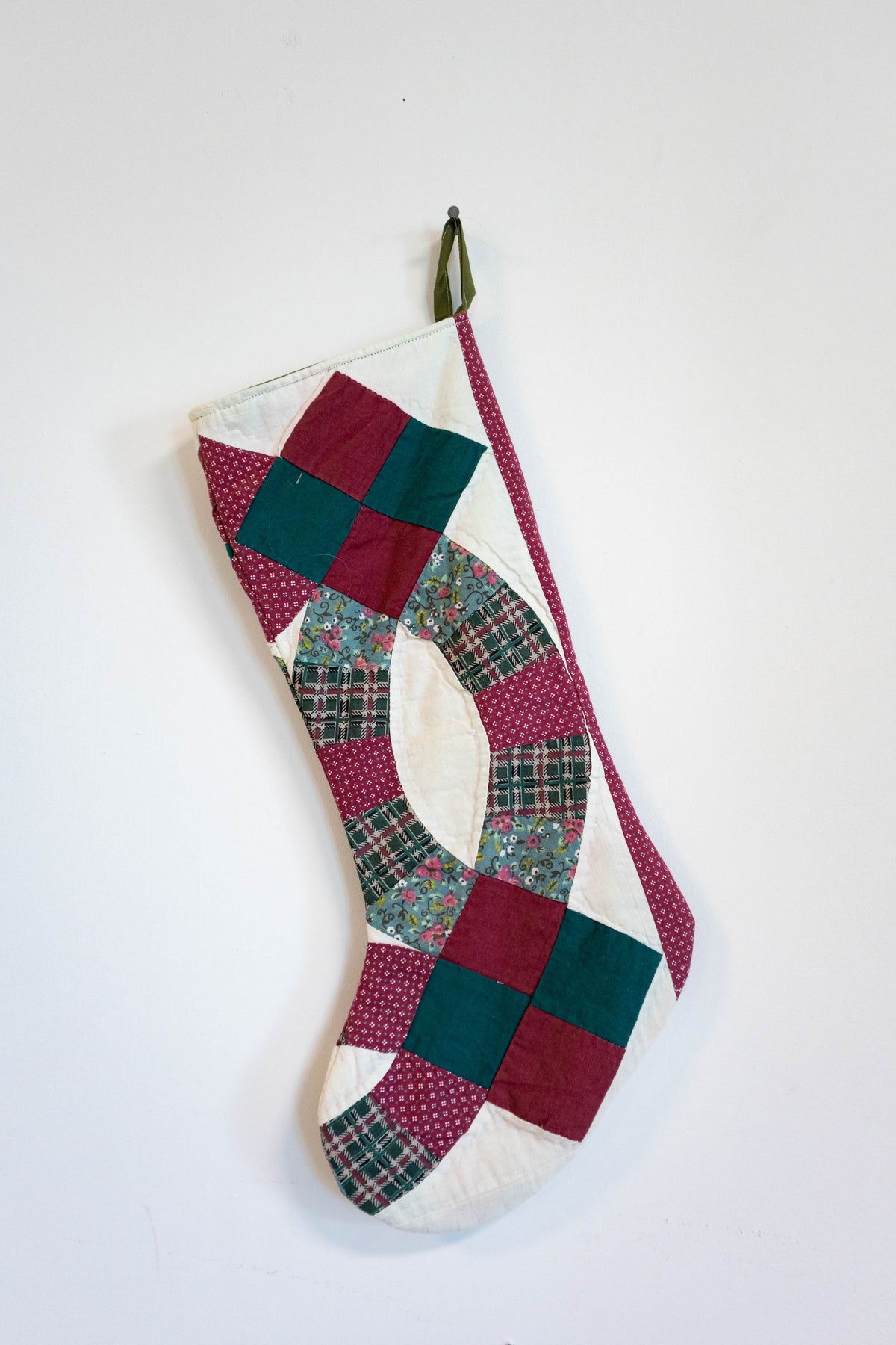 Upcycled Christmas Wedding Ring Quilt Stocking