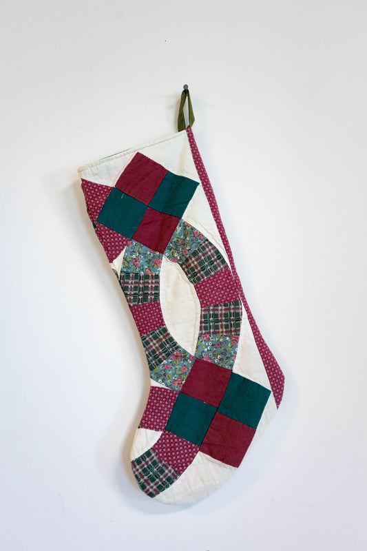Upcycled Christmas Wedding Ring Quilt Stocking