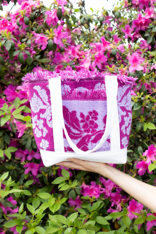 Upcycled Fuschia Towel Tote Bag