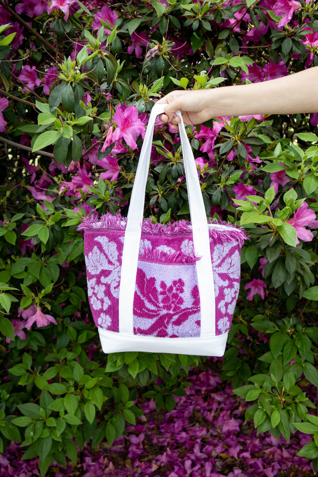 Upcycled Fuschia Towel Tote Bag