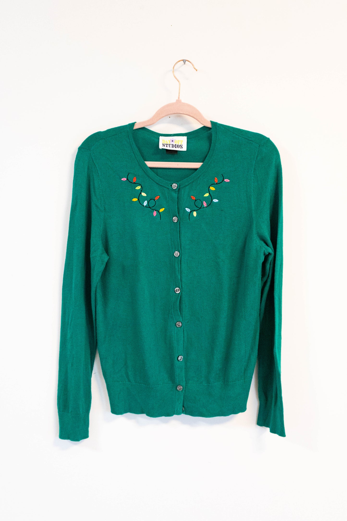 Embroidered Holiday Lights Cardigan – Large