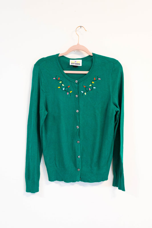 Embroidered Holiday Lights Cardigan – Large