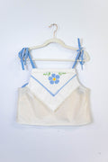 Upcycled Cross Stitch Tie Strap Tank – Handmade from Vintage Tablecloth – One of One